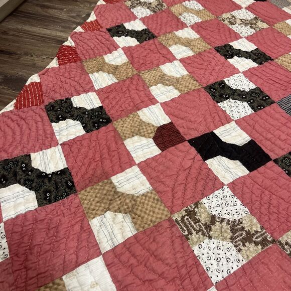 Vintage Handmade Bow Tie Pieced Single Quilt 73x66 - Picture 5 of 16